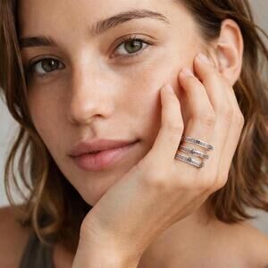 Silver Plated Colorful Crystal Accent Three Row Spiral Ring - Size 7